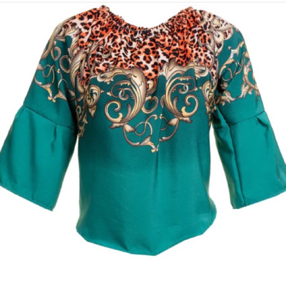 Green European Made Multicolor Off Shoulder Blouse Designer Tops for Women
